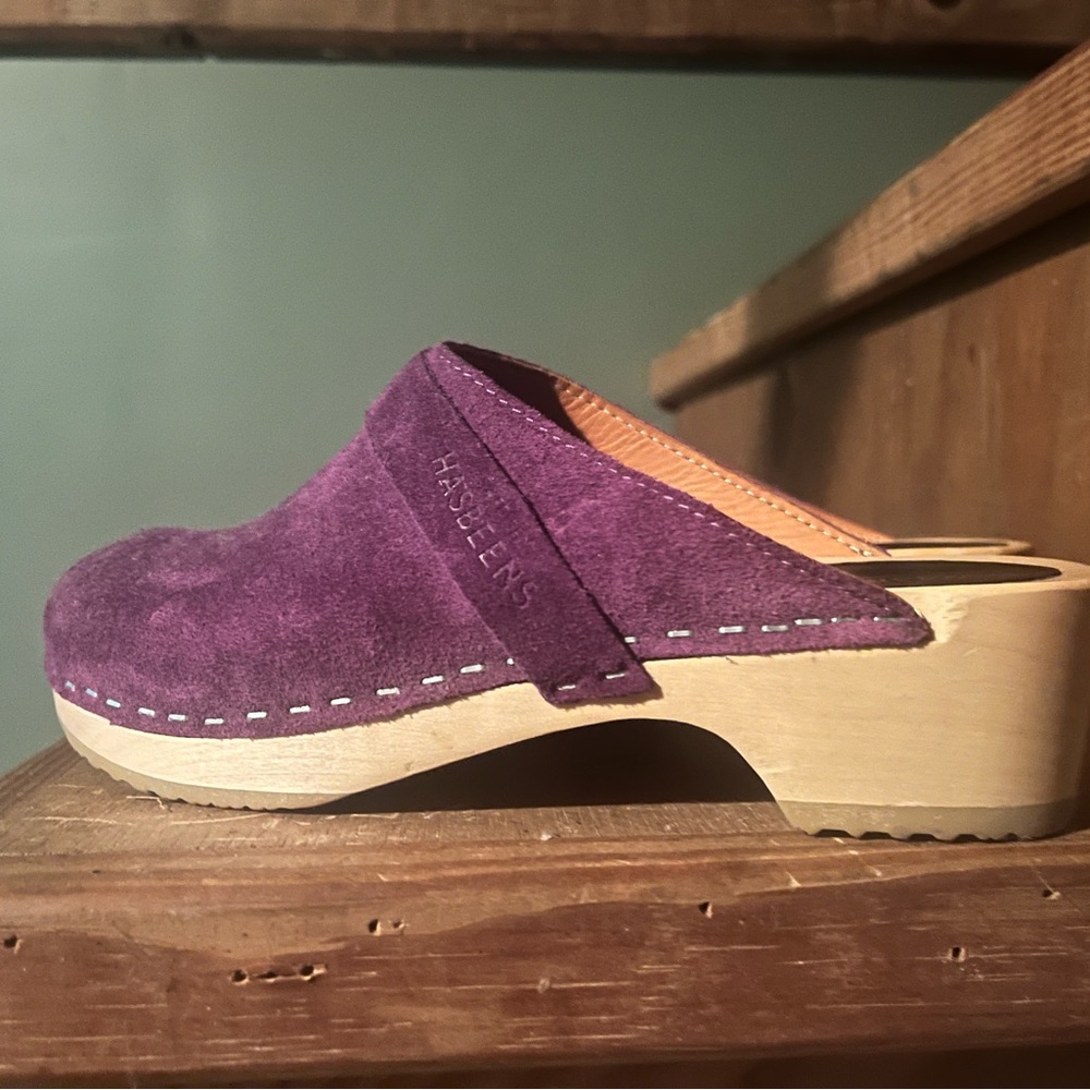 Swedish Hasbeens Purple Suede Clog Mule - Picture 2 of 5